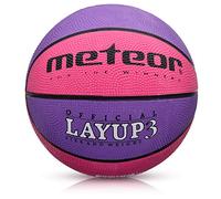 meteor Layup Basketball - Durable Rubber Surface for Outdoor & Indoor Play - Mini Ball Deep Grooves for Better Grip - Colorful Design for Visibility - Basket ball - Size 3 - Pink