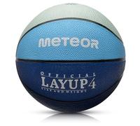 meteor Layup Basketball - Durable Rubber Surface for Outdoor & Indoor Play - Mini Ball Deep Grooves for Better Grip - Colorful Design for Visibility - Basket ball - Size 4 - Gray/Blue