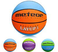 meteor Layup Basketball - Durable Rubber Surface for Outdoor & Indoor Play - Mini Ball Deep Grooves for Better Grip - Colorful Design for Visibility - Basket ball - Size 3 - Blue/Orange