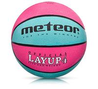 meteor Layup Basketball - Durable Rubber Surface for Outdoor & Indoor Play - Mini Ball Deep Grooves for Better Grip - Colorful Design for Visibility - Basket ball - Size 4 - Pink/Blue