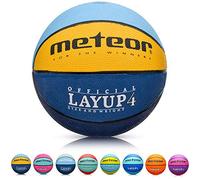 meteor Layup Basketball - Durable Rubber Surface for Outdoor & Indoor Play - Mini Ball Deep Grooves for Better Grip - Colorful Design for Visibility - Basket ball - Size 4 - Blue/Yellow/Green
