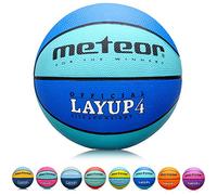 meteor Layup Basketball - Durable Rubber Surface for Outdoor & Indoor Play - Mini Ball Deep Grooves for Better Grip - Colorful Design for Visibility - Basket ball - Size 4 - Blue