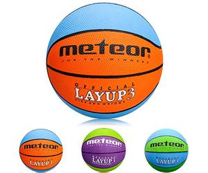 meteor Layup Basketball - Durable Rubber Surface for Outdoor & Indoor Play - Mini Ball Deep Grooves for Better Grip - Colorful Design for Visibility - Basket ball - Size 3 - Blue/Orange