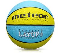 Meteor - Layup Basketball - Mini Ball for Kids Aged 2-10, Ideal for Training and Outdoor Play - Special Rubber Coating - Anti-Slip Granular Texture - Size 4 - Colour: Blue/Yellow