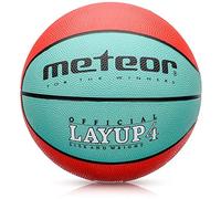 Meteor - Layup Basketball - Mini Ball for Kids Aged 2-10, Ideal for Training and Outdoor Play - Special Rubber Coating - Anti-Slip Granular Texture - Size 4 - Colour: Green/Red