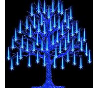 Meteor Lights LED Meteor Shower String Lights with 8 Tubes 192 LEDs Falling Rain Drop Waterproof Icicle Snow Fall for Christmas Tree (Blue)