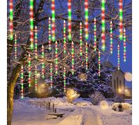 Meteor Outdoor Icicle Lights - 12 Inch, 288 LED, Snow Falling, Connectable, Red & Green, Xmas Wedding Party Tree Decor