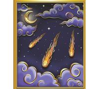 Meteor Shower & Crescent Moon in Clouds Journal Notebook: 7.5" x 9.25" | Wide Ruled | 110 Pages | Orange & Gold Version | For Kids, Teens, and Adults (Night Sky Shadow Box)