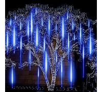 Meteor Shower Lights,Outdoor Christmas Decoration Icicle Lights Waterproof Cascading Lights,Hanging Tree Falling Rain Lights for Weddings Patio Yard Thanksgiving New Year-Blue 12 inch 10 tubes 240led