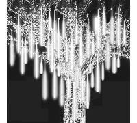 Meteor Shower Rain Drop Lights - 30CM 8 Tubes Waterproof Falling Rain Icicle Lights for Weddings, Party, Xmas Tree, Outdoor, Garden Decoration (White, UK Plug)