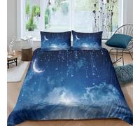 Meteor Single Duvet Cover Sets 135x200 cm Crescent Moon Bedding Set Blue Microfiber Hypoallergenic Quilt Cover with Zipper Closure and 2 Pillowcases for Teens and Adults h-2451