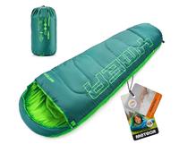 Meteor Sleeping bag - lightweight insulated design with hollow fibre filling - comfortable and compact for camping trips and outdoor adventures - for Kids 155 cm Tall - Dark Green/Green