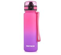 meteor - Water Bottle for Kids - 500 ml - Travel, Drinks, Sports, School, Gym - Fruit Infuser - BPA Free Tritan - Leak Proof Lid with Flip Cap & Safety Lock - Carry Strap - Pink/Purple