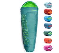 Meteor - YMER Kids Sleeping Bag - Camping Equipement for Girls, Boys & Teens - Compact Travel Gear for Hiking, Sleepover - Winter, Spring, Summer or Fall - for Kids 155 cm Tall - Dark Green/Green