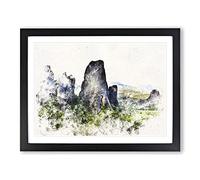 Meteora In Greece Watercolour Modern Framed Print | A2 Black Framed Wall Art | Ready to Hang | Modern Historical Picture | Living Room Bedroom Lounge Office