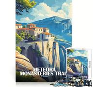 Meteora Monasteries Trail Greece Illustration 1000 Piece Jigsaw Puzzles for Teenagers Jigsaw Intellectual Fun Light Recreation Fine Cut Unique Xmas Gift size 38x52cm