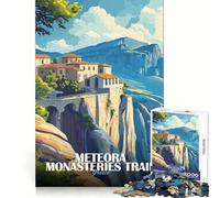 Meteora Monasteries Trail Greece Illustration Jigsaw Puzzles for Adults1000 Pieces Reasoning Practice Peaceful Hobby Premium Edges Unique Xmas Gift size 50x75cm