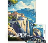 Meteora Monasteries Trail Greece Illustration Teenagers Puzzles 1000 Piece Jigsaws Logical Think Easy Enjoyment Seamless Lock Seasonal Gift size 38x26cm