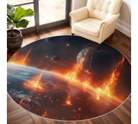 Meteorite Round Rug 150cm, Planet Circle Rugs, Science Fiction Rug, Washable Round Carpet for Kitchen Dining Living Room Bedroom Under Furniture