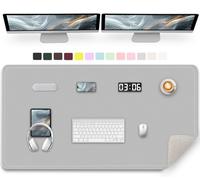 METEOROCK 120 x 60 CM PU Leather & Suede Desk Pad Mat - Non-Slip, Waterproof, Extra Large Mouse & Keyboard Mat, Gray