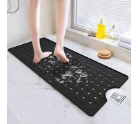 METEOROCK Bath Mat Non Slip Anti Mould, 90 x 40 cm Long Bath Mat with Drain Holes, Shower Mats for Bathtub, Large Suction Cups for Stronger Suction, Soft on Feet Design, Black