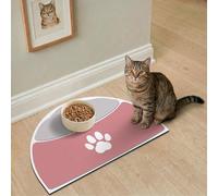 METEOROCK Dog Mat for Bowls, 51x30.5 cm Absorbent Small Pet Food Mat, Half Circle Wipe Clean Dog Bowl Mats Non Slip Fit with Single Bowls (Pink & Grey)