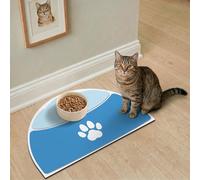 METEOROCK Dog Mat for Bowls, 51x30.5 cm Absorbent Small Pet Food Mat, Half Circle Wipe Clean Dog Bowl Mats Non Slip Fit with Single Bowls (Blue)