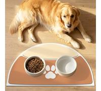 METEOROCK Half Circle Pet Food Mat, 71x43 cm Large Dog Mat for Bowls, Non-Slip Rubber Base Dog Food Mats for Floors for Large Dogs, Designed for Multi-Pet Sharing Feeding Mats for Dogs (Tan & Beige)