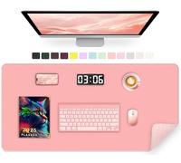METEOROCK Large Desk Mat 90 x 43 CM, PU Leather & Suede, Non-Slip, Easy Clean, Office Desktop Mat for Keyboard, Desk Table Mat (Melon Pink)