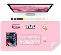 METEOROCK Large Desk Mat 90 x 43 CM, PU Leather & Suede, Non-Slip, Easy Clean, Office Desktop Mat for Keyboard, Desk Table Mat (Fairy Tale Pink)