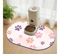 METEOROCK Non Slip Dog Bowl Mat, 71x43 cm Absorbent Dog Food Mats for Floors, Extra Large Size Pet Feeding Mat Designed for Multiple Pets, Fit with Automatic Feeders and Double-Bowl, Pink Paw