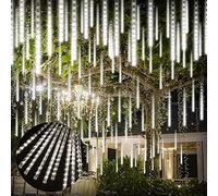 MeteouMeteou Led Meteor Shower Rain Lights, 30cm 10 Tubes 240 LEDs Falling Rain Lights Waterproof Cascading Icicle Fairy String Lights for Christmas Halloween Holiday Outdoor Tree Decoration (White)