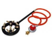 METER STAR 10-Jet Cast Iron Gas Burner Set, 41,000 BTU Propane Burner with 0.5 Bar High-Pressure Regulator, Hose and Distribution Pipe for DIY Forge, Pizza Oven and Deep Fryer