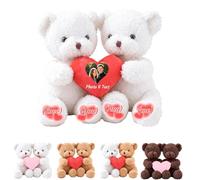 MeterBear Custom Teddy Bear Valentines with Text Photo Men Valentine's Gifts for Women, Personalised I Love You Hug Bear with Heart as Personalised Valentine's Day Gifts for Him Her 2Pcs, 10inch