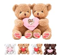 MeterBear Custom Teddy Bear with Heart, Personalised I Love You Hugging Bears Valentines Teddy Bear with Text Photo as Personalised Valentine Gifts for Men Women 2Pcs, 10inch