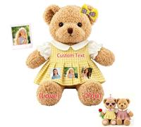 MeterBear Custom Teddy Bear with Plaid Dress and Custom Picture Name