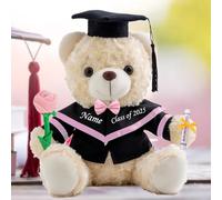MeterBear Graduation Bear Class of 2026 Personalised Graduation Gifts with Custom Text or Name, White Teddy Bear with Rose & Bow for Her 2026 High School College Kindergarten Grad Gifts (8IN-Text)