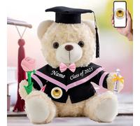 MeterBear Graduation Bear Class of 2026 Personalised Graduation Gifts with Custom Text+Photo, White Teddy Bear with Rose & Bow as Grad Gift for Her 2026 High School College (8IN-Text+Photo)