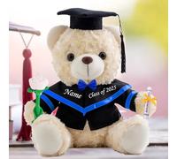 MeterBear Personalised Gifts Teddy Bear Stuffed with Custom Text, White Graduation Bear Class of 2026 with Rose & Bow for Graduation Day 2026 Grad Gift for Her/Him (8-IN-Text)