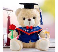 MeterBear Personalised Gifts Teddy Bear Stuffed with Custom Text, White Graduation Class of 2023 Rose & Bow for Day Her/Him (8-IN-Text)