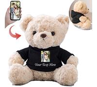 MeterBear Personalised Teddy Bear Stuffed Animal with Customised Text+ Picture, White Teddy Bear as Personalised Gifts for Girlfriend/Boyfriend on Valentines Day/Birthday/Christmas Day (8inch-Black)