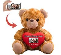 MeterBear Personalised Teddy Bear w/ Photo & Custom Text on Red Heart, Stuffed Animals Holding Red Heart as Im sorry gifts for her/ Him on Valentine's Day/ Anniversary/ Birthday (8 IN-Red Heart)
