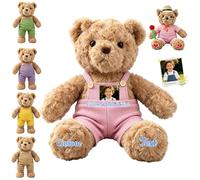 MeterBear Personalised Teddy Bear with Photo and Text, 13 Inch Soft Plush Bear Stuffed Animal in Overalls with Multiple Design Choices for Kids Adults as Gift for Valentine Christmas Birthday