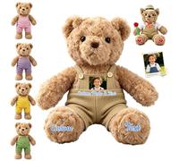 MeterBear Personalised Teddy Bear with Photo and Text, 13 Inch Soft Plush Bear Stuffed Animal in Overalls with Multiple Design Choices for Kids Adults as Gift for Valentine Christmas Birthday