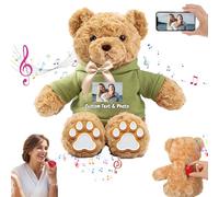 MeterBear Personalised Teddy Bear with Voice Recorder, Customised Gifts Stuffed Teddy Bear with Bow Text as Personalised Gift for Girls Boys on Birthday Christmas Valentines Day (13 inch-Text+Photo)