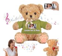 MeterBear Personalised Teddy Bear with Voice Recording for Women Men, Personalised Gifts Bear with Bow Plush with Text+Photo as Customised Gift for Valentines Christmas Birthday (12 inch-Text+Photo)