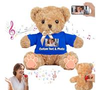 MeterBear Personalised Teddy Bear with Voice Recording for Women Men, Personalised Gifts Bear with Bow Plush with Text+Photo as Customised Gift for Valentines Christmas Birthday (12 inch-Text+Photo)