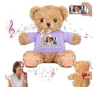MeterBear Personalised Teddy Bear with Voice Recording for Women Men, Personalised Gifts Bear with Bow Plush with Text+Photo as Customised Gift for Valentines Christmas Birthday (12 inch-Text+Photo)