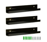 MetFun 3 Pack Acrylic Vinyl Record Display Shelves Wall Mount Holder,12 Inches Black Floating Shelves for Vinyl Record Storage,Floating Bookshelf for Kids Room (Black)
