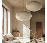 METHEDEECO Set of 2 Boho Linen Lampshades - Handmade Pendant Lampshades Diameter 50 cm Oval - Minimalist Fabric Lampshade for Living Room, Bedroom, Hallway & Dining Room